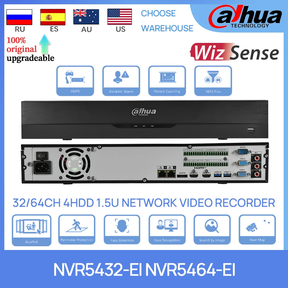 Dahua Original NVR5432-EI NVR5464-EI Dahua 32CH/64CH 4HDD 1.5U Network Video Recorder AcuPick AI Face Recognition IVS SMD Plus