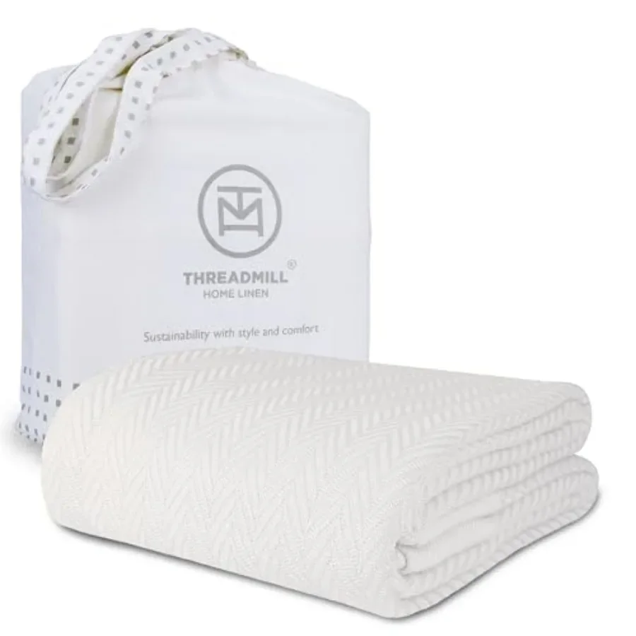 

Luxury Cotton Blankets for King Size Bed All-Season Cozy 100% Cotton King Size Blanket Herringbone Soft Fall Thermal Blanket fi