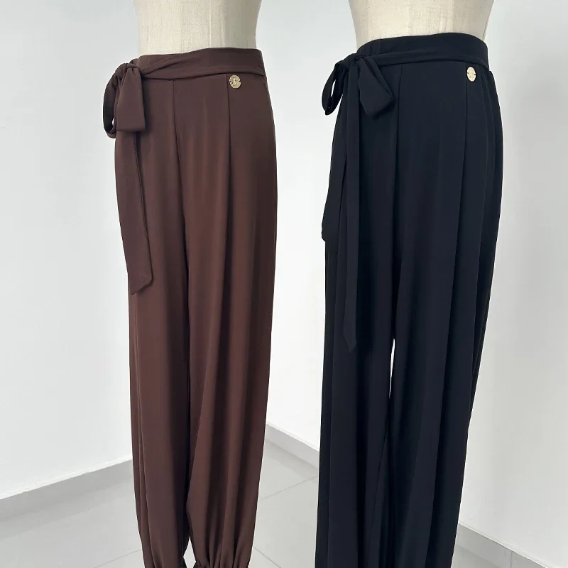 

Новые брюки для латинских танцев, женская одежда для вальса, бальных танцев, черные, коричневые брюки для латинских танцев, тренировочная одежда для ча-ча-румбы для взрослых