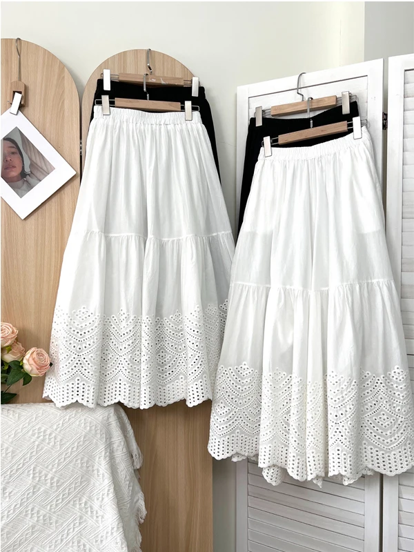 

Мягкая кружевная отделка, вышитая цветная юбка трапециевидной формы, брюки, летняя новая корейская версия, пышные юбки с высокой талией