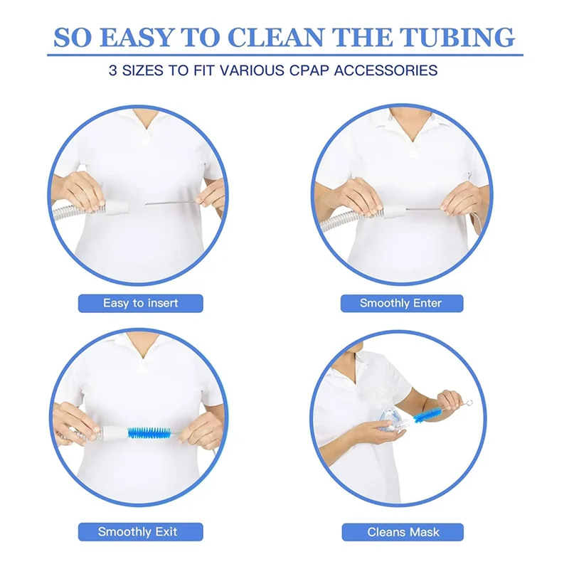 CPAP-slangreinigingsset - complete set bevat 7Ft flexibele CPAP-buisborstel, 7" CPAP-maskerborstel en 2 stuks slanghouderhaken
