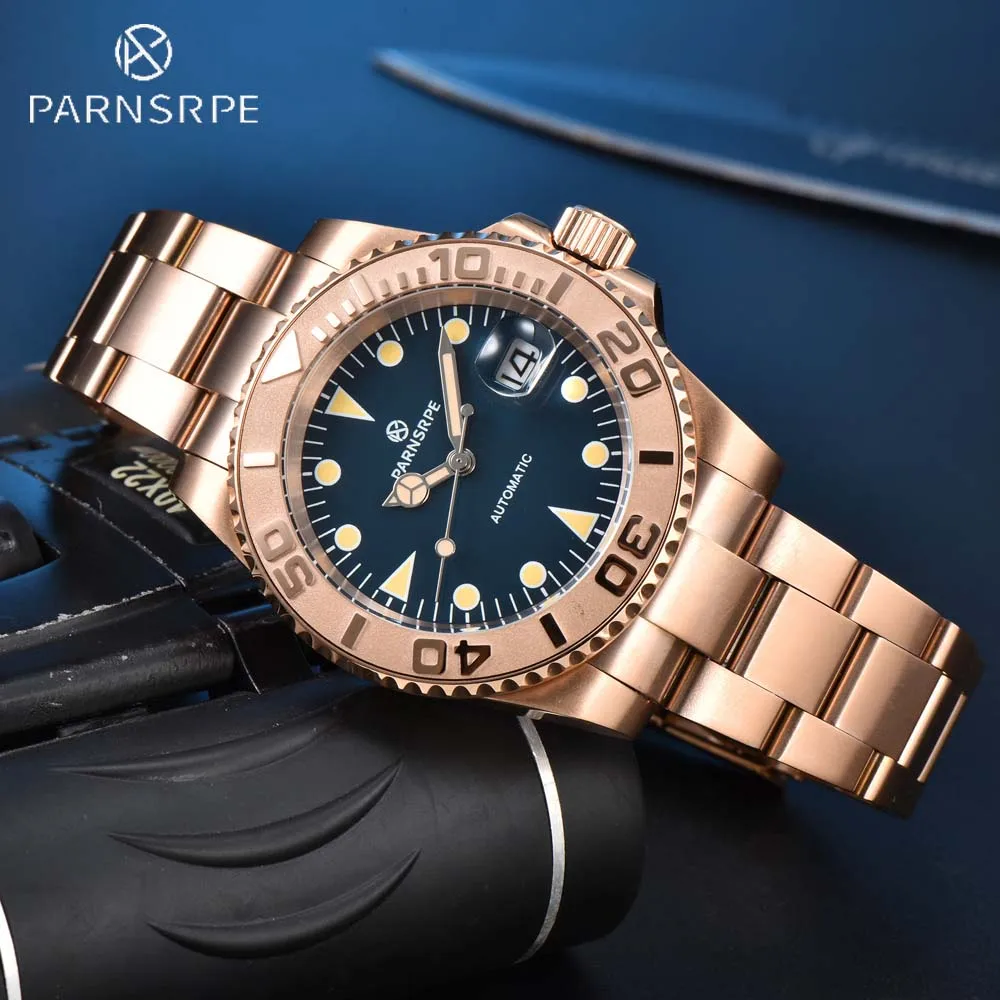 

PARNSRPE Luxury Trendy Fashion Rose Gold Men's Watch Japan 8125 Movement Sapphire Magnified Calendar Display Men's Gift Watch