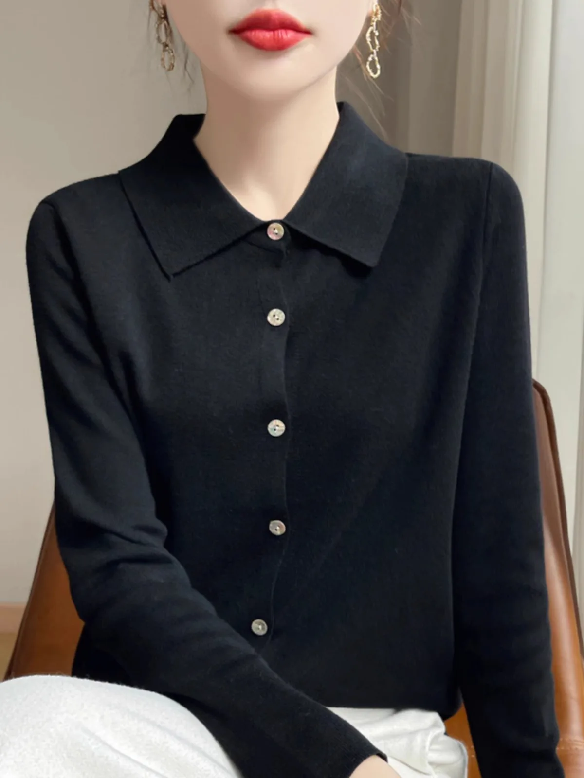 

Женский открытый кардиган с вязаным воротником, модный воротник, базовый слой, повседневный топ, осень-зима, Новое поступление