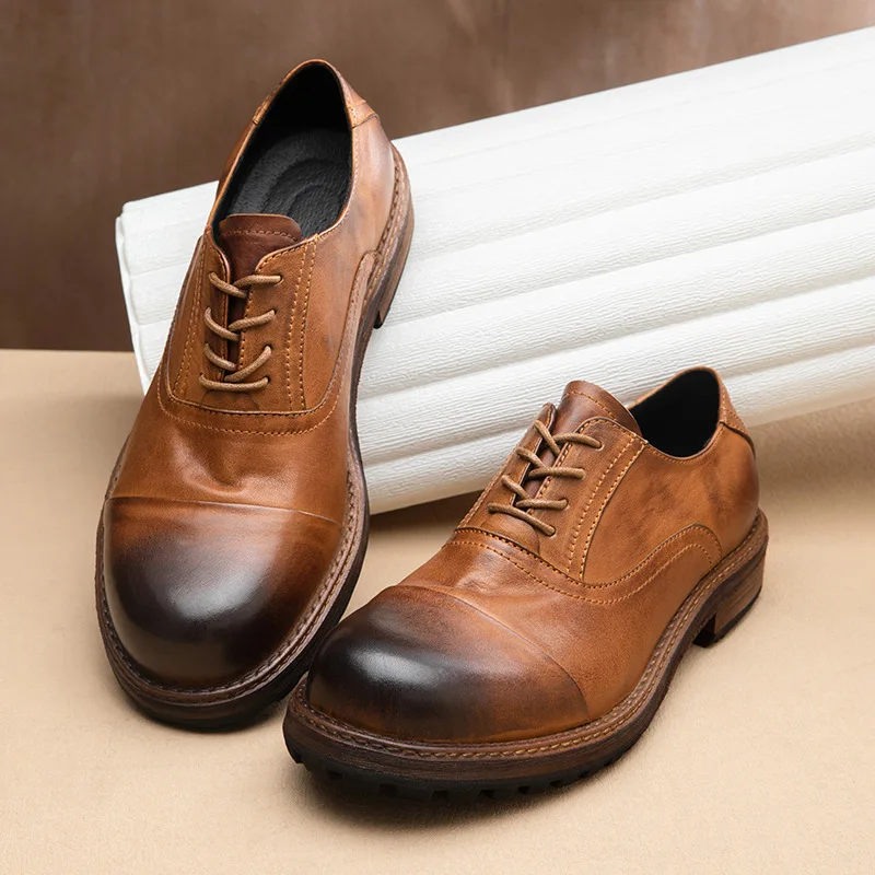 

Vintage Mens Wedding Shoes Luxury Genuine Leather Autumn Designer Handmade Quality Round Toe Formal Oxfords Social Shoes Male