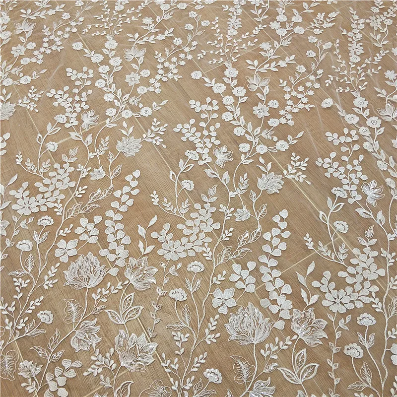 Ivory White Sequined Embroidered Lace Fabric, Wedding Dress DIY Accessories, RS2498