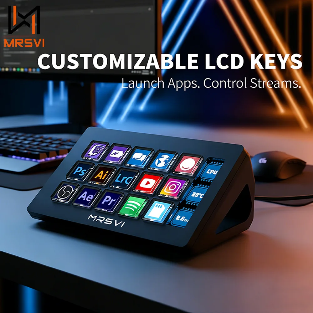 MRSVI 293S Visual Keyboard Stream Dock Deck 15Keys LCD Button Live Content Creation Controller Custom Button For Win/MacOS