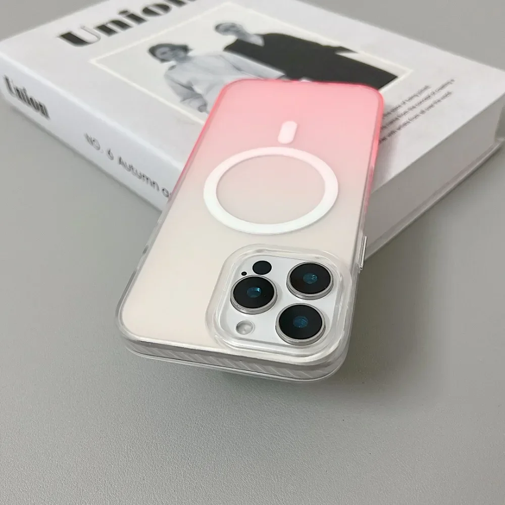 

Для iPhone 16 Pro Max Магнитный чехол с градиентом цвета Чехол для телефона для iPhone 15 14 13 12 11 Стеклянная пленка для линз Прозрачный мягкий чехол из ТПУ