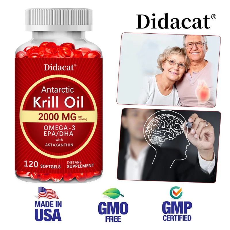 

Antarctic Krill Oil 2000 Mg Softgels, with Omega-3 EPA, DHA, Astaxanthin and Phospholipids, Supports Brain, Heart, Joint Health