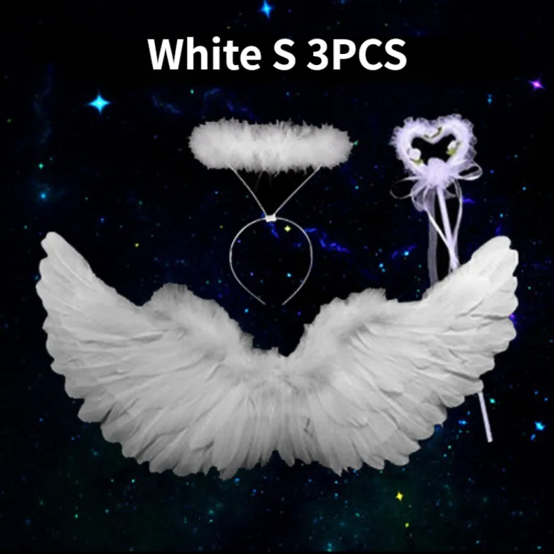 Anime Cosplay Angel Wings White Feather Devil Wings Swallow Shaped Kids Adult Performance Feather Wings Bride Flower Child Dress