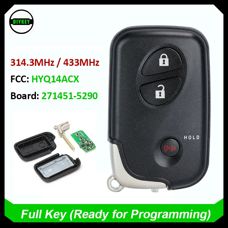 DIYKEY for Lexus CT200h RX350 RX450h 3 Button Smart Keyless Remote Key Fob 314.3 / 433 MHz Board: 271451-5290 HYQ14ACX