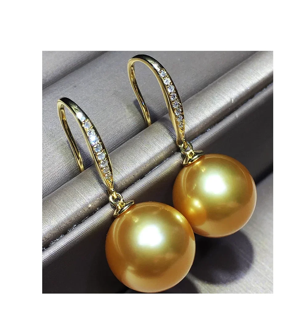 Charming 10-11mm South Sea Genuine Natural Gold Pearl Dangle Earring 925 Sterling Silver