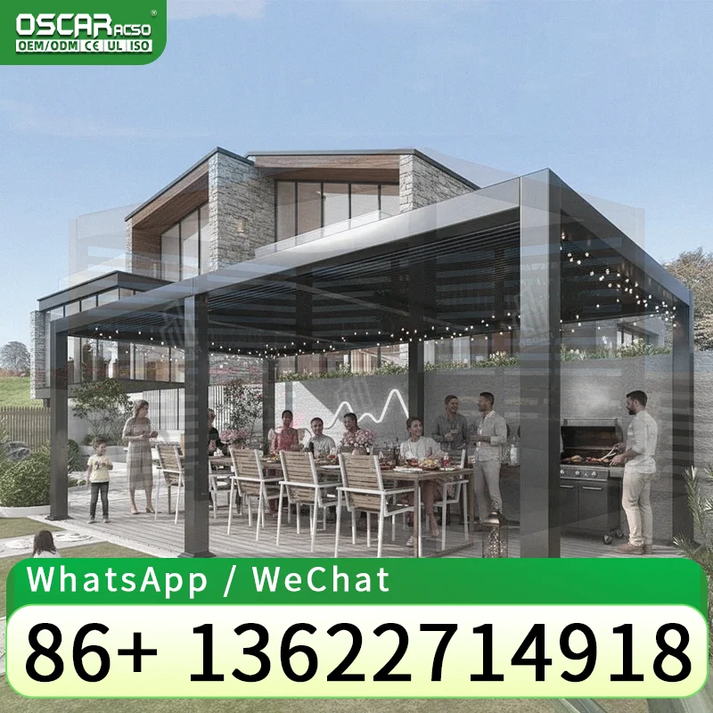 Outdoor Shade Cover Electric Louvre for Bioclimatic Pergola with Metal Frame White in Garden Patio Backyard pergola