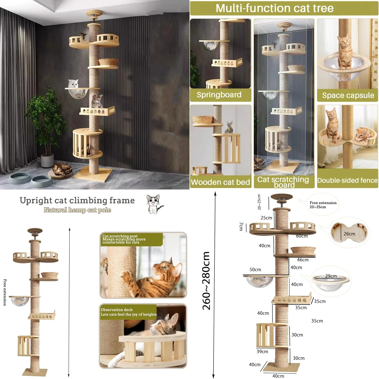 

Mekidulu Floor to Ceiling cat Tree - Cat Tree Floor to Ceiling，Adjustable Height,Tall cat Tree with Width 4.33 in, Customized