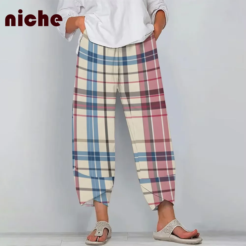 Simple Women's Beach Pants Hand-Painted Line Graphic Printing High Quality Cotton And Linen Trend Soft New Dress