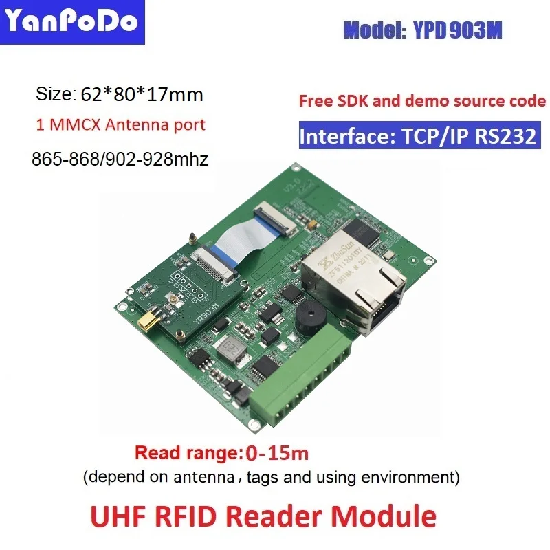 Yanpodo long range 10cm-8m UHF RFID module TTL RFID reader USB/RS232/TCP IP Mini Embedded 865-868Mhz 902-928mhz free SDK demo