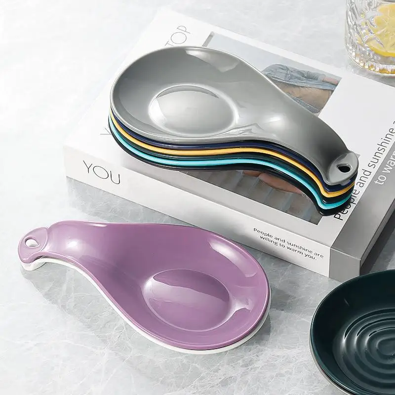 Spoon Rest Large Ceramic Spoon Holder Heat-Resistant Cooking Spoon Rest Coffee Spoon Holder Dishwasher Safe Ceramic Spoon Rest