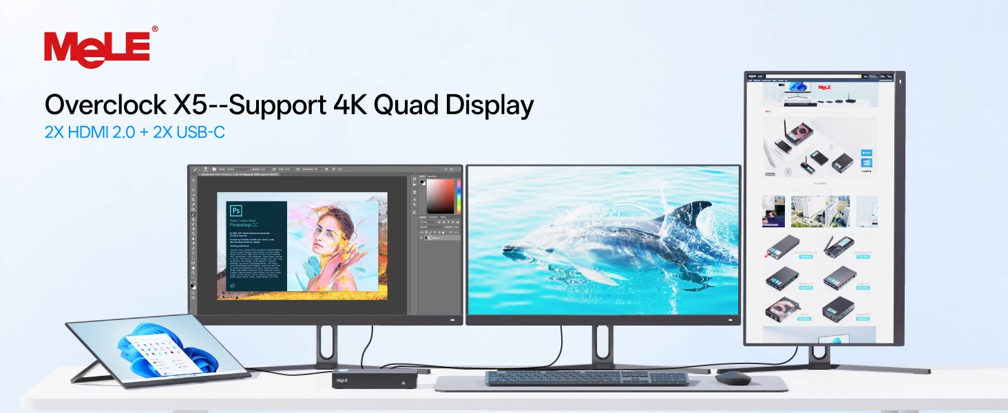 MeLE Overclock X5 MiniPC Core-i5 1235U 16GB RAM 512GB SSD, Dual Ethernet Port, 2×M.2 Slot, HDMI×2/USB-C*2/4K Desktop Computer