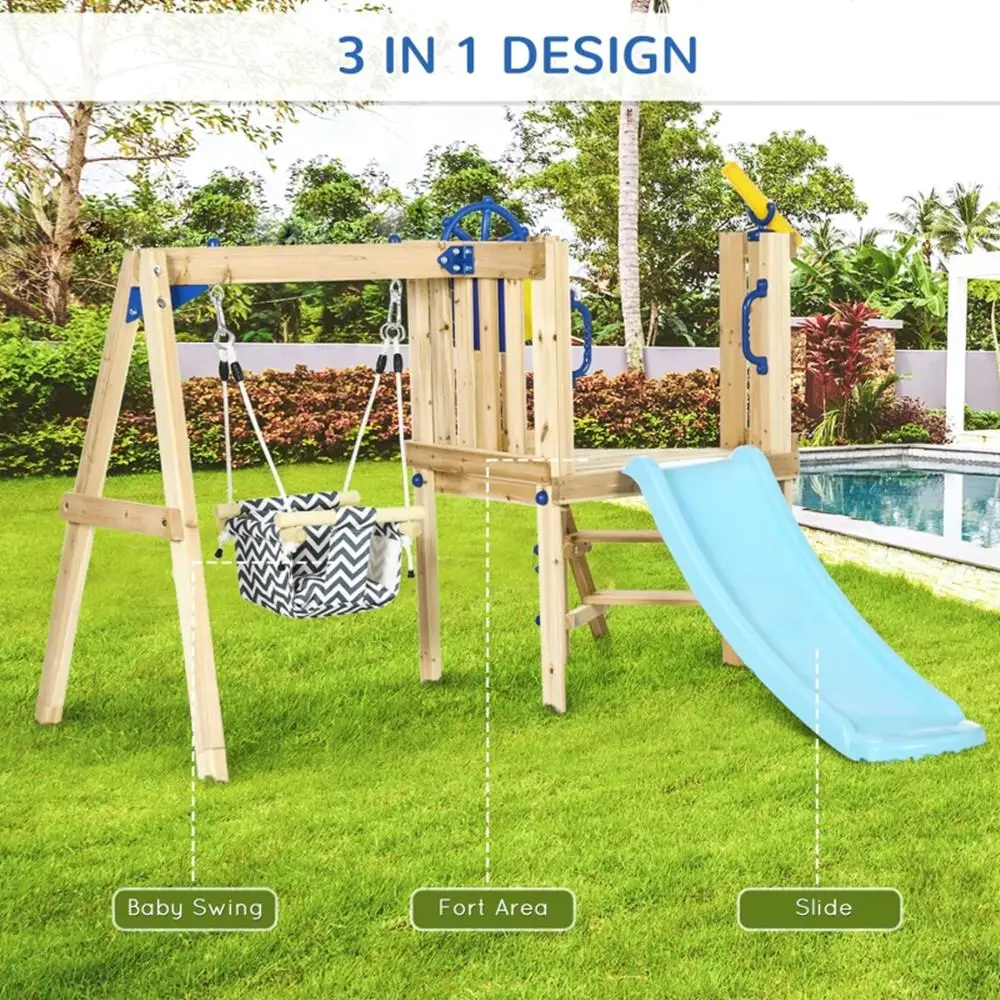 Wooden Toddler Swing Set with Slide - Outdoor Play Equipment for Kids