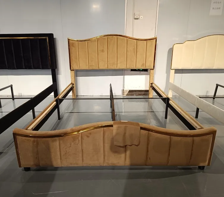# Full Size Bed Frame with Headboard Turkish Furniture Bedroom Design Velvet Upholstered Platform Double Bed Frame Cheap view 3