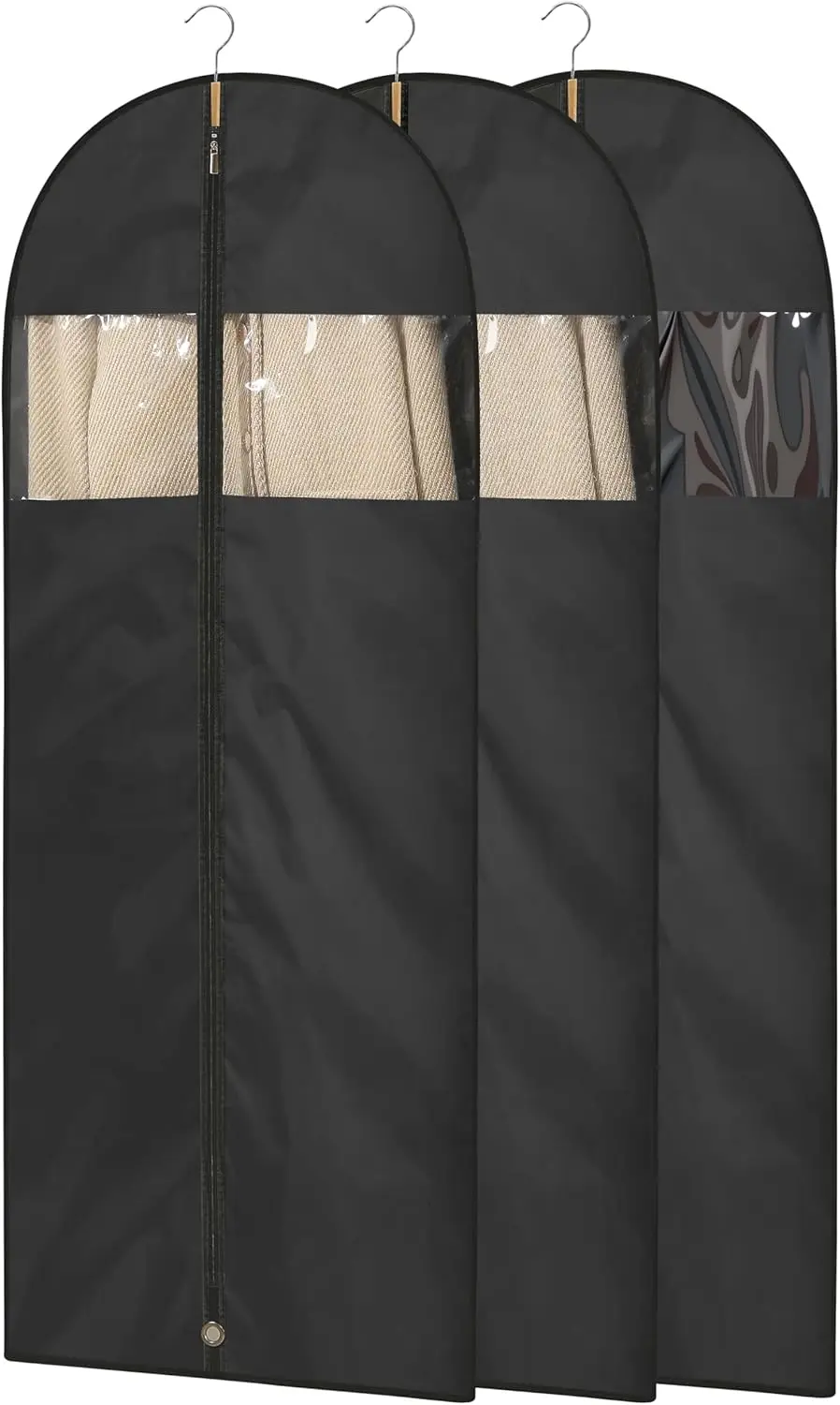 

65" Long Garment Bags for Gowns, 3-Pack Dress Covers with Clear Window, Heavy Duty for Travel & Storage