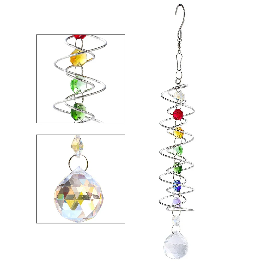 Spiral Tail Wind Spinner Suncatcher Crystal Ball Stabilizer Chakra Bead Hanging Kinetic Wind Chimes Rainbow Maker Garden Decor