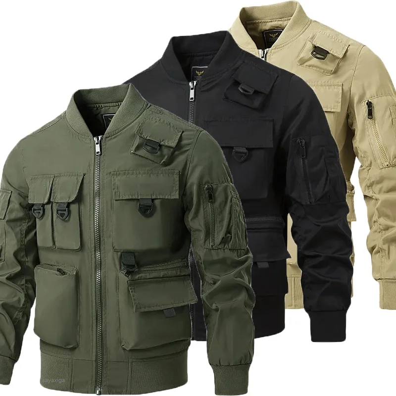 

Men Tactical New Jackets Multi Pocket Pilot Baseball Air Force Coat Armygreen Bomber Jacket Stand-collar Motorcycle Outwear