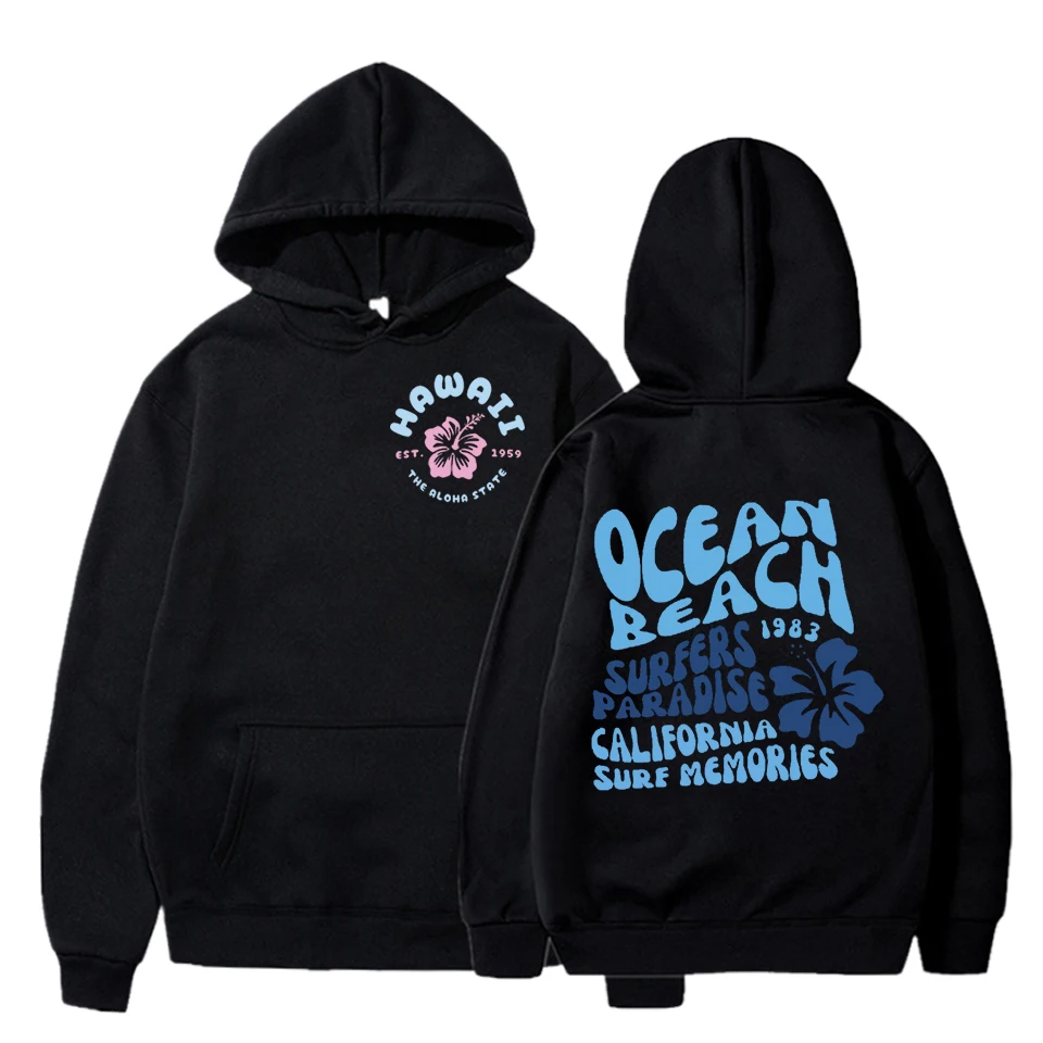 Ocean Beach Letter Print Kids Hoodies Hawaii Holiday Travel Trend Sweatshirt Fashion Long Sleeve Boys Girls Y2K Pullover Hoodie