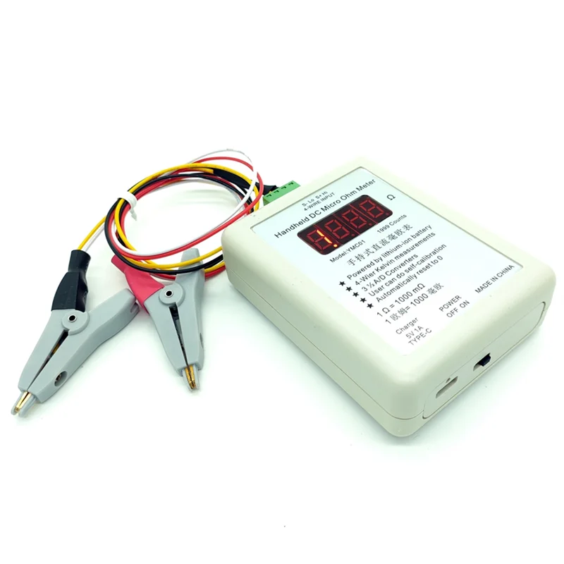 

A31R-Handheld DC Milliohmmeter Low Resistance Tester Meter Four Wire Kelvin Measurement Rechargeable 20R 1-1999Mω