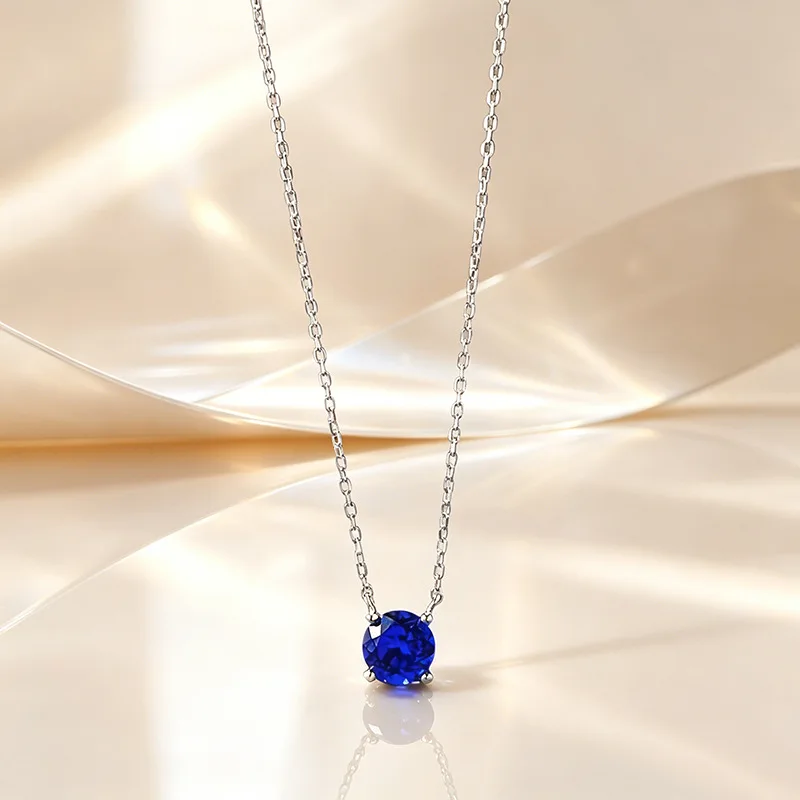 Fashion cultivation new 925 silver 6.5mm round Paraiba blue demon necklace, high-end fashion versatile wedding jewelry
