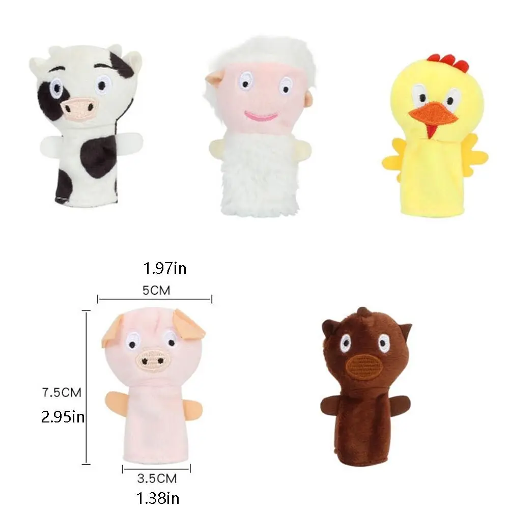 5szt Fiber Cotton Plush Finger Puppets Toy Cartoon Animal Finger Wear Hand Puppet Soft Doll Toy Baby Favor Dolls Duck Props