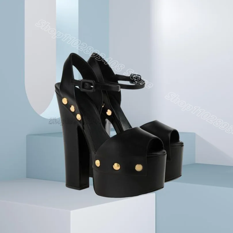 

Red Rivet Decor Platform Sandals Ankle Buckle Stylish Stiletto Open Toe British Style Women Casual Sandals Zapatos Para Mujere