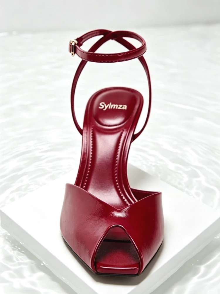 Comfort Soft Leather Brand High Heel Sandals Women Summer Sexy Open Toe Ankle Buckle Thin Heel Designer Shoes Fashion Dress Shoe view 5