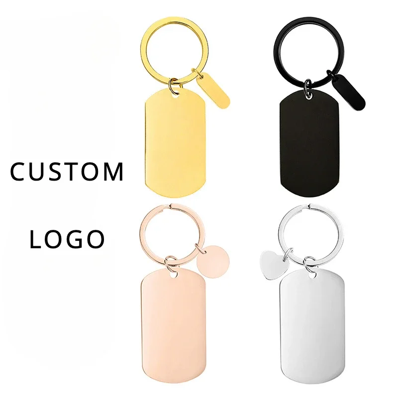 

Customized LOGO Stainless Steel Keychain Blank for Lovers Friend Family Laser Engrave Key Chain Ring Personalized Keyring Gift