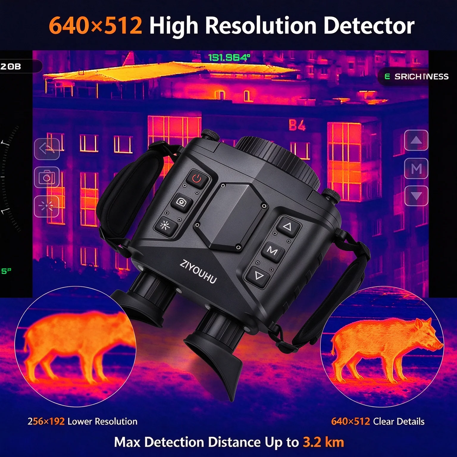 YH70 Uncooled Thermal Imaging Binoculars, Handheld HD Infrared Detector for Rescue Patrol & Outdoor Adventure