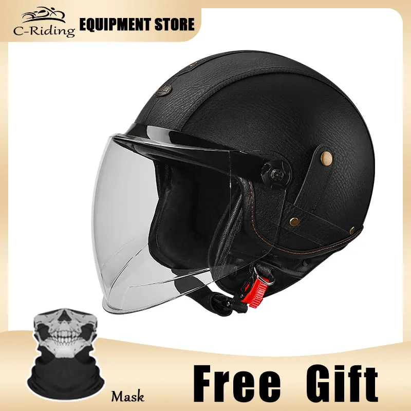 

Ultra Compact Leather Design 3/4 Open Face Motorcycle Helmet DOT Centified Easy Storage Privded Backup Helmet for Commute Riders