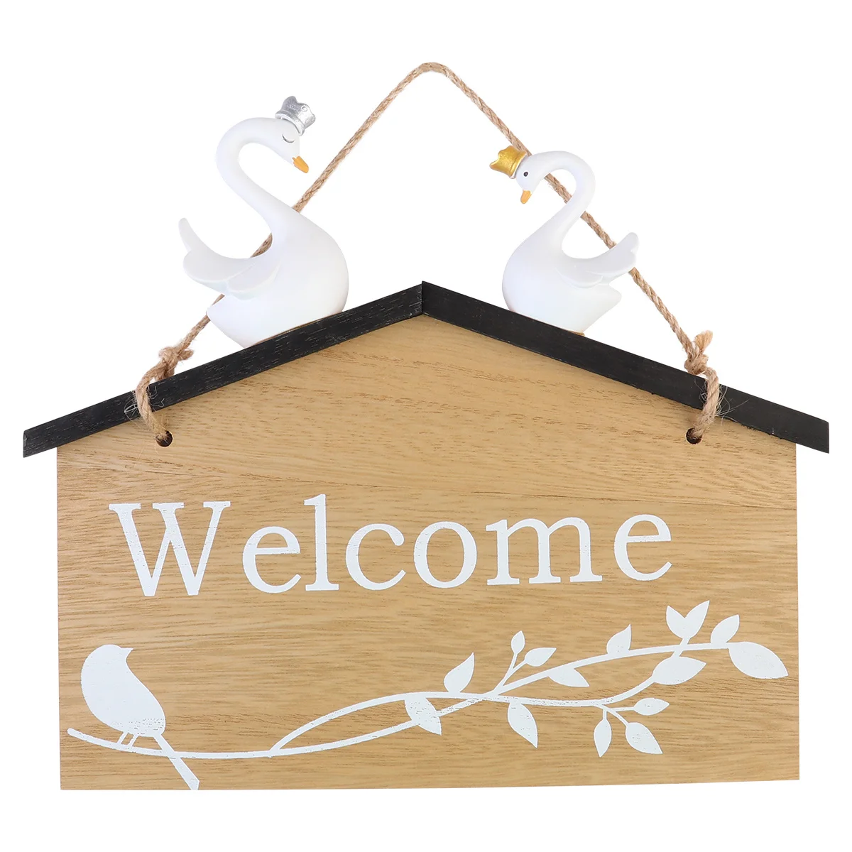 

Wooden Welcome Door Sign with White Swans Hanging Home Decor for Front Door Wall Art Decoration Welcome Sign