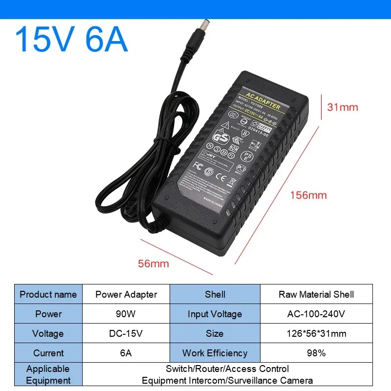 

15V 6A 90W Power Supply Switch Adapter Monitor AC100-240V LED Liquid Crystal Display Wireless Network Camera For LED Strip Light