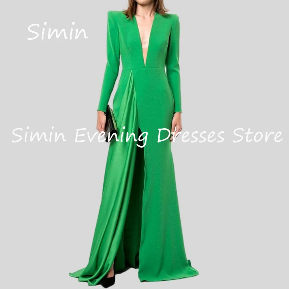 

Simin Satin A-line V-neck Popular Ruffle Saudi Formal Prom Gown Floor-length Arab Evening Elegant Party dresses for women 2023