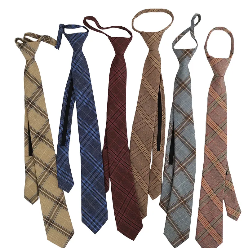 

Knot-free lazy plaid business leisure college style shirt tie men's and women's zipper long suit neck tie