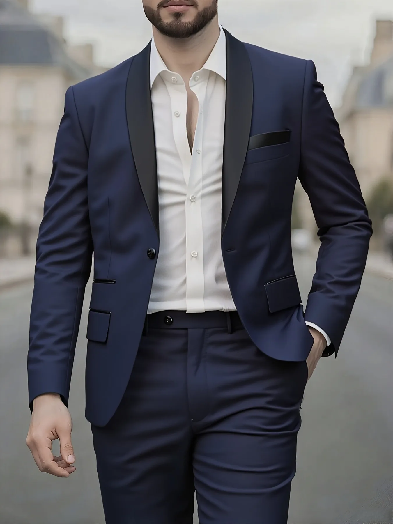 

Men's 2pcs Casual Suit (Jacket+Pants): Solid Non-Stretch, Regular Fit for Business/Wedding (All-Season)