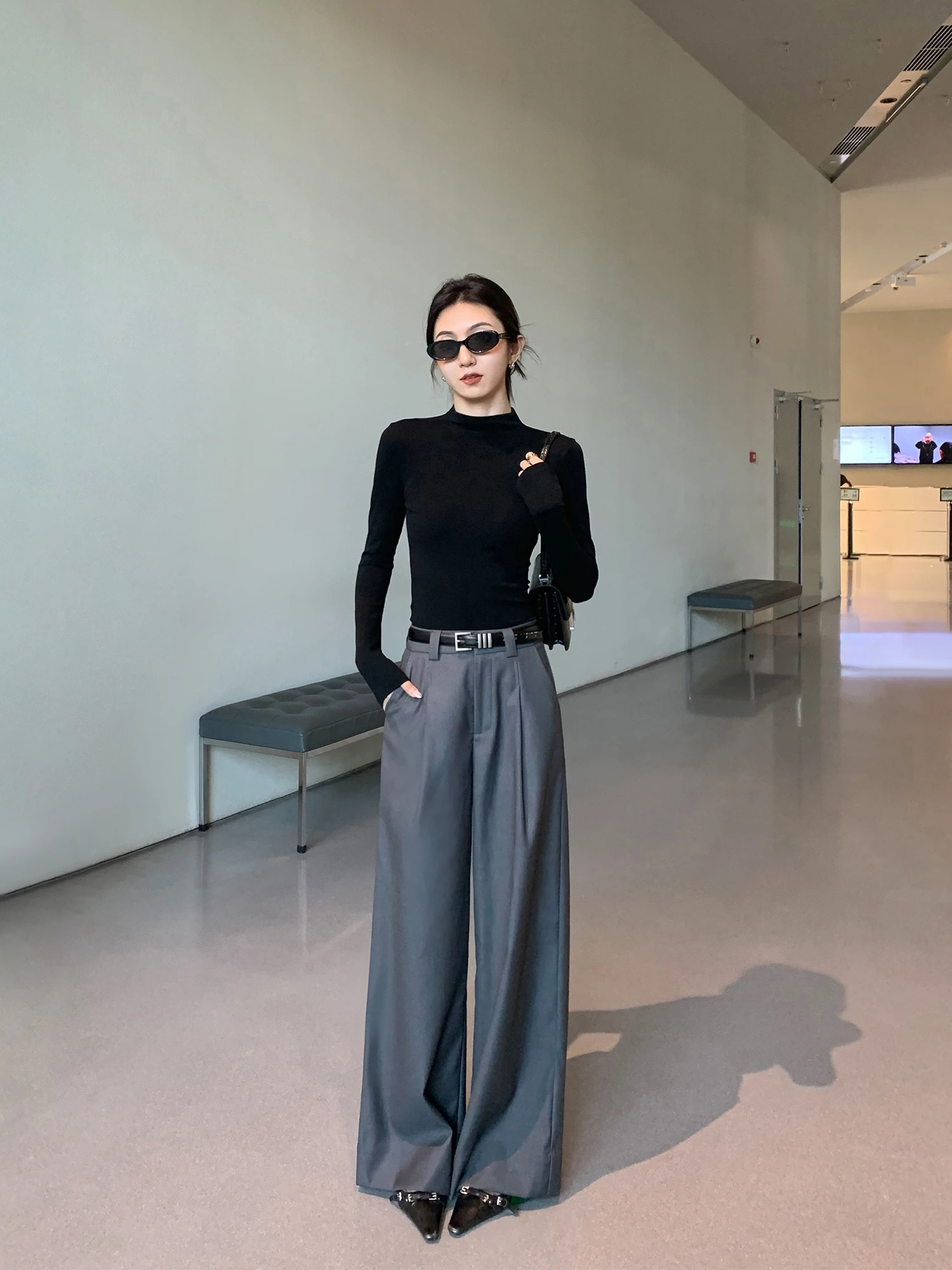 

Брюки-костюм с высокой талией и прямым кроем для женщин, драпированные, в пол, повседневные, из серии Mulvan Vibe