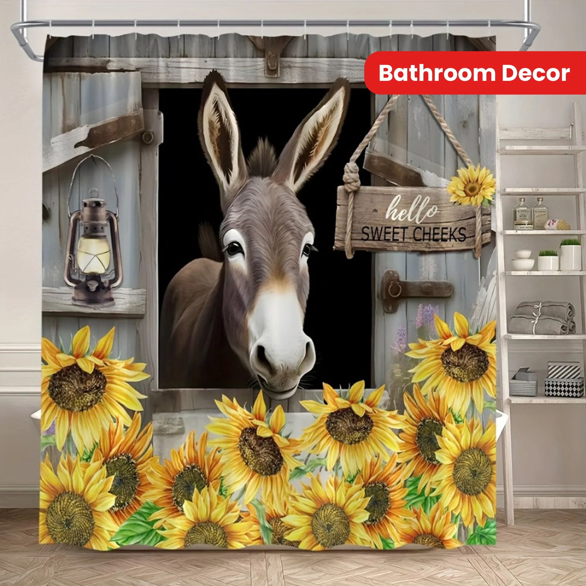 

Яркая драпировка для душа с осликом и подсолнухом — можно стирать в машине, подарочная полиэфирная ткань с крючками в комплекте — идеально подходит для ванной комнаты
