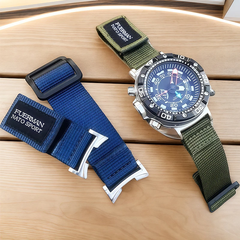 For Nishitetsu Diving Watch Monster Series BN2021/BN2024/BN2029 Modified Steel Head Particle Nylon Canvas Watch Strap