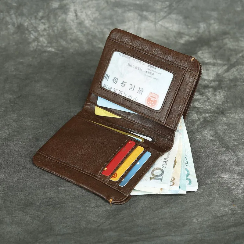 Klip Uang Tas Kantong Lipat Pria Multi Kartu Dompet Kulit Sapi Asli Dompet Organizer Tiket Tempat Kartu Kredit Bank