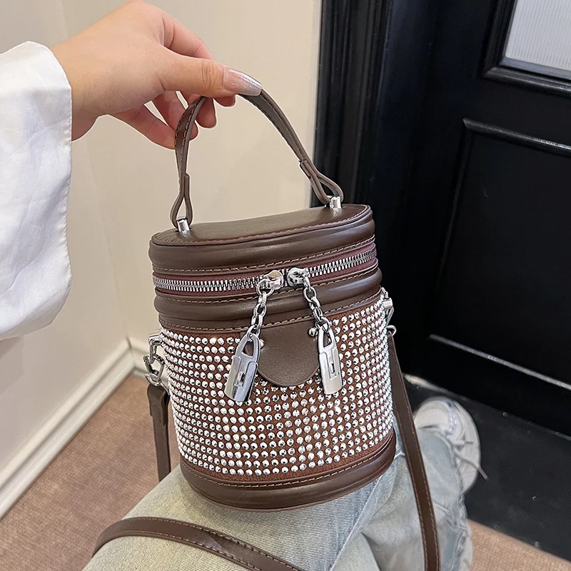 

Bright Diamond Handheld Bucket Bag Women's Bag 2025 New Versatile Fashion Crossbody Bag Elegant Lady Luxury Party Shoulder Bag