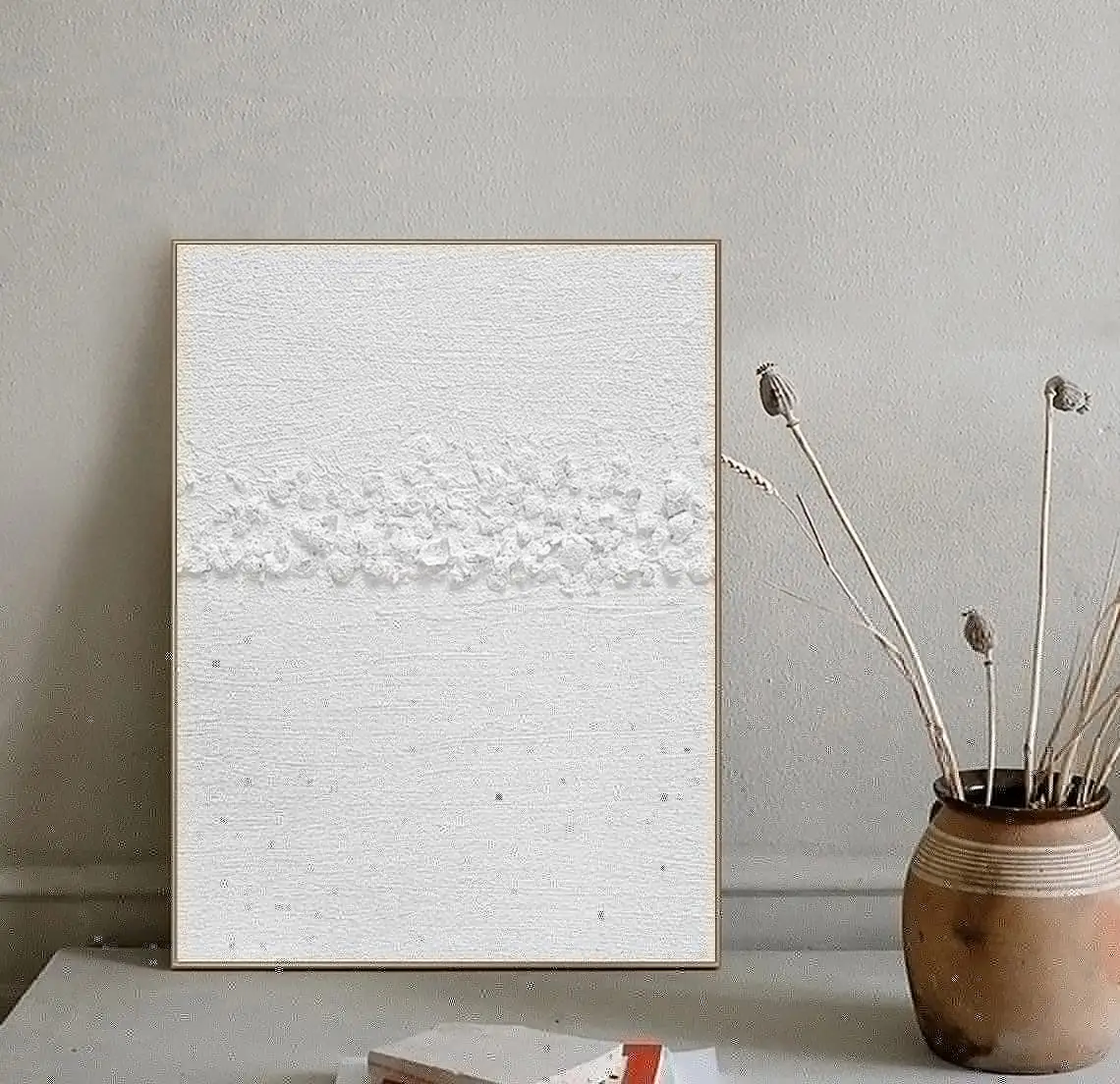 Nice White Minimalist Handmade Painting White 3D Textured Wall Art Abstract Painting Wabi Sabi For home Wall Decor Home Decor