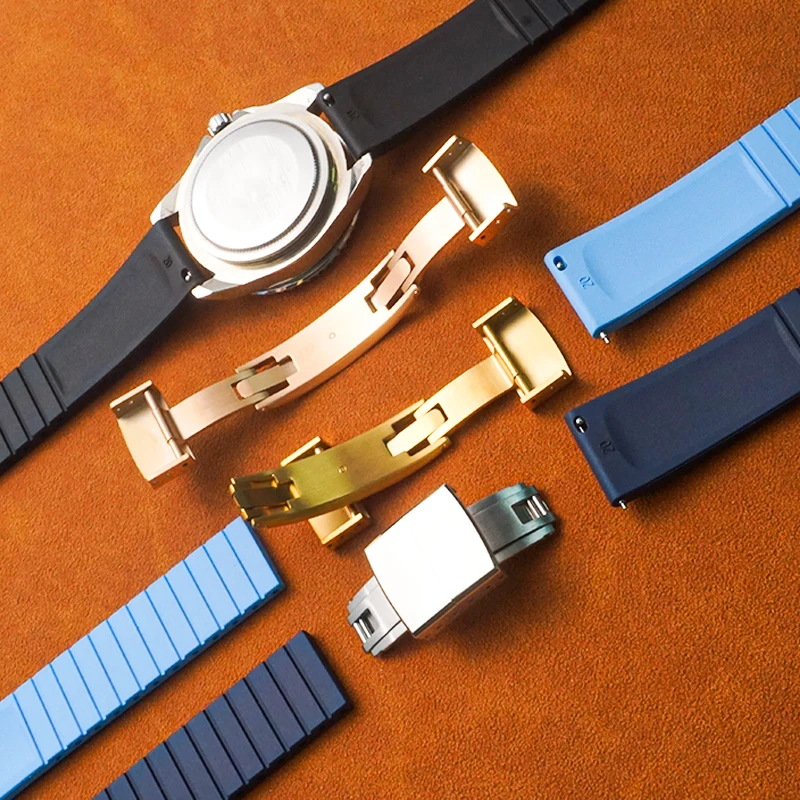 New Daytona Design CTS Fluororubber FKM Strap 20/22mm Quick Release Butterfly Buckle Watch Band For Cut To Size