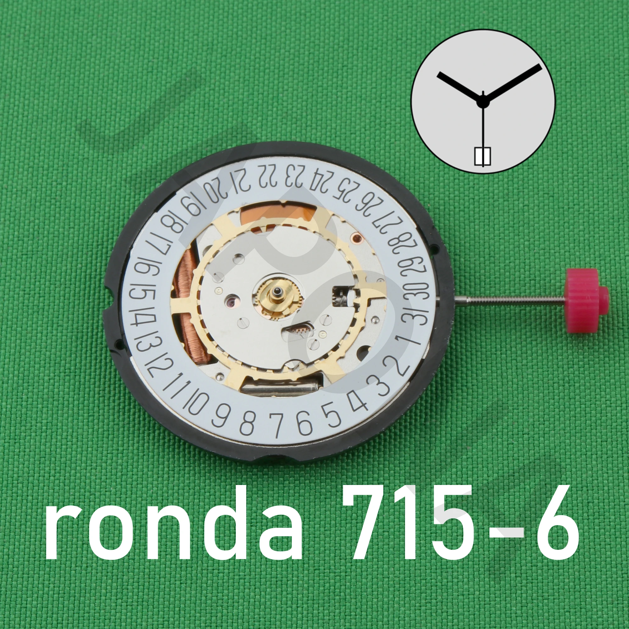 ronda 715 movement 715-6 movement normtech 3 hands quartz movement with date at 6 11½\'\'\' Swiss movement