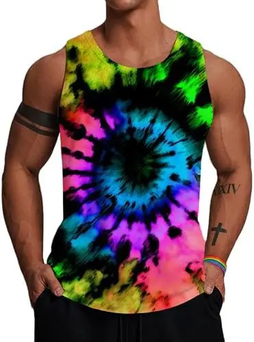 Fashion Tiger Rainbow Tie-Dye Tank Tops 3D Print Men Oversized Fitness Gym Vest Harajuku Sleeveless Tops Man Streetwear Clothing