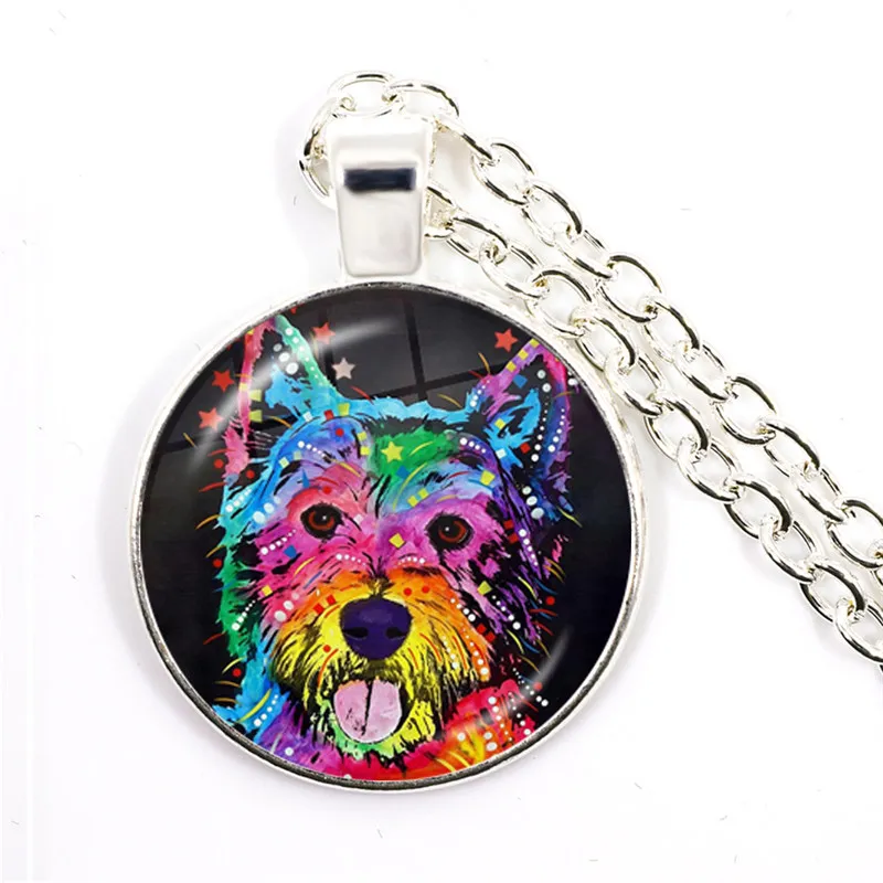 New Arrival Colorful Wolf Pendant Necklace Charm Animal Necklace Glass Cabochon Necklace Daily Gift Jewelry